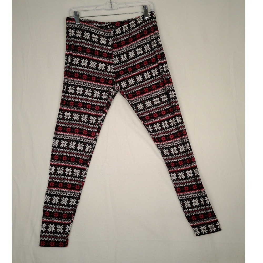flirtitude active leggings fair isle snowflake print black red white‎ size L